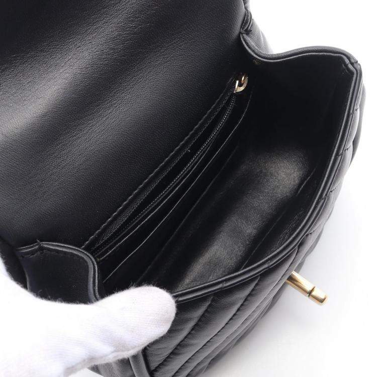 Pre Owned Chanel Single Flap Mini Black Reverse Chevron Lambskin Top Handle Bag