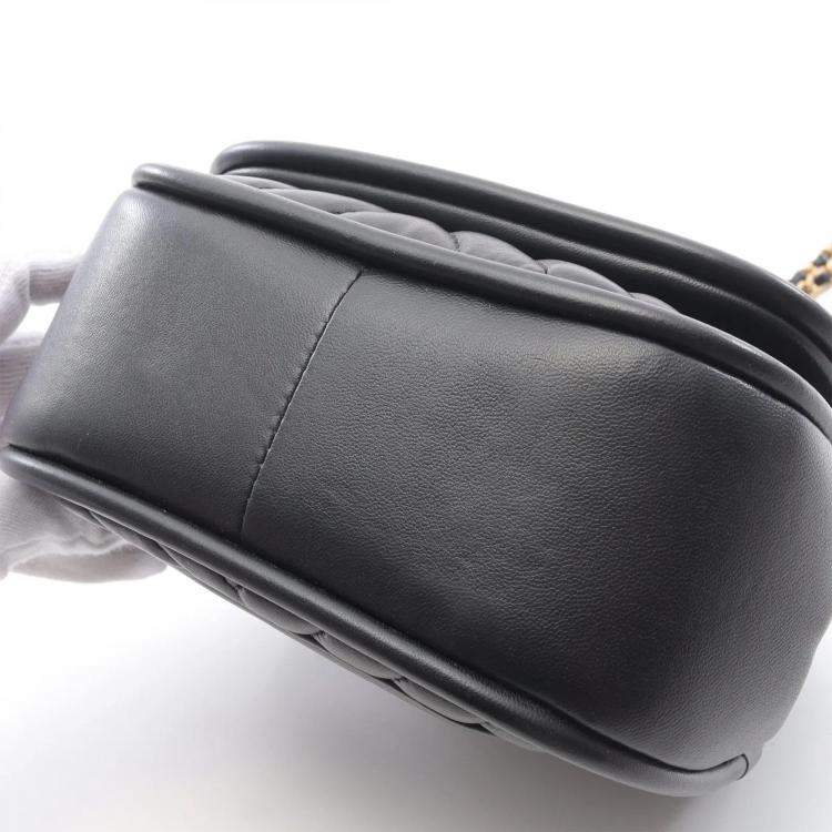 Pre Owned Chanel Single Flap Mini Black Reverse Chevron Lambskin Top Handle Bag