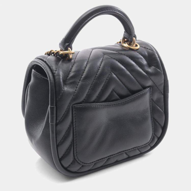 Pre Owned Chanel Single Flap Mini Black Reverse Chevron Lambskin Top Handle Bag
