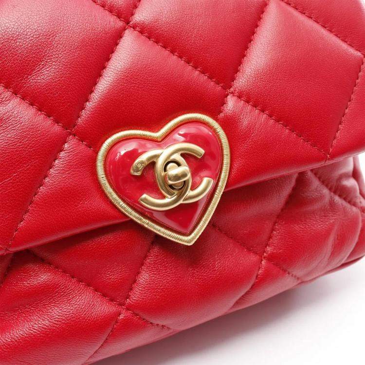 Pre Owned  Chanel Heart Rock Lambskin Red Shoulder Bag 