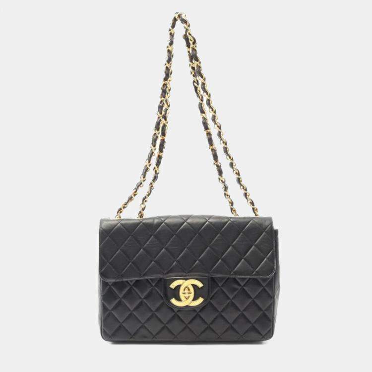 Pre Owned Chanel Jumbo Single Flap Black Lambskin Shoulder Bag