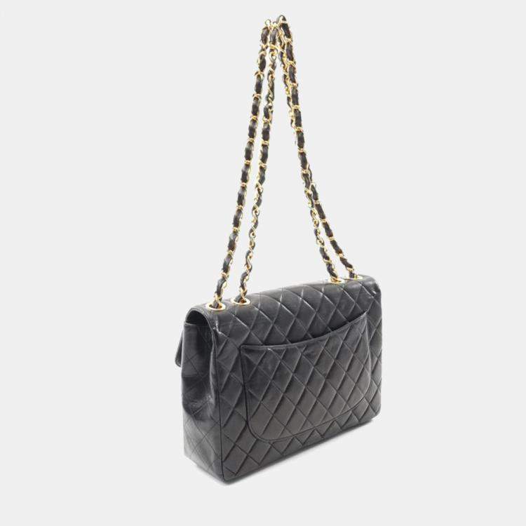 Pre Owned Chanel Jumbo Single Flap Black Lambskin Shoulder Bag