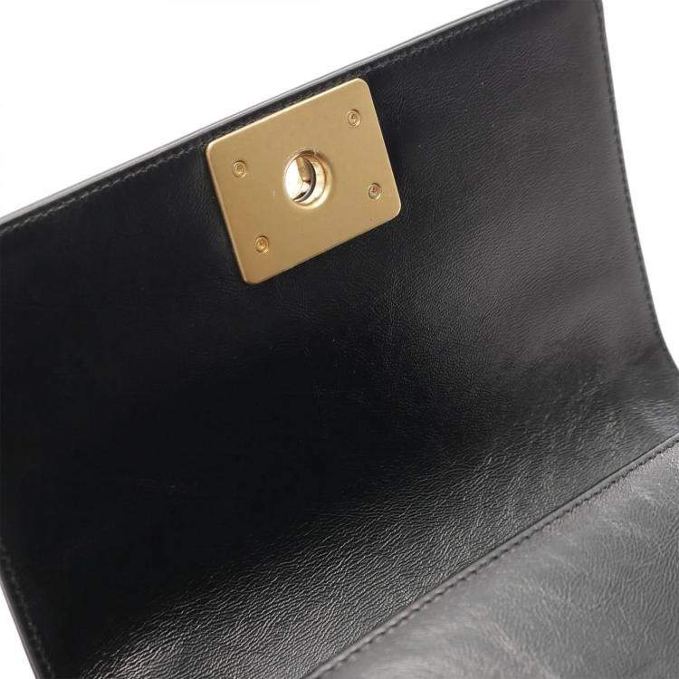 Pre Owned Chanel Boy Small Black/Gold Leather Shoulder Bag