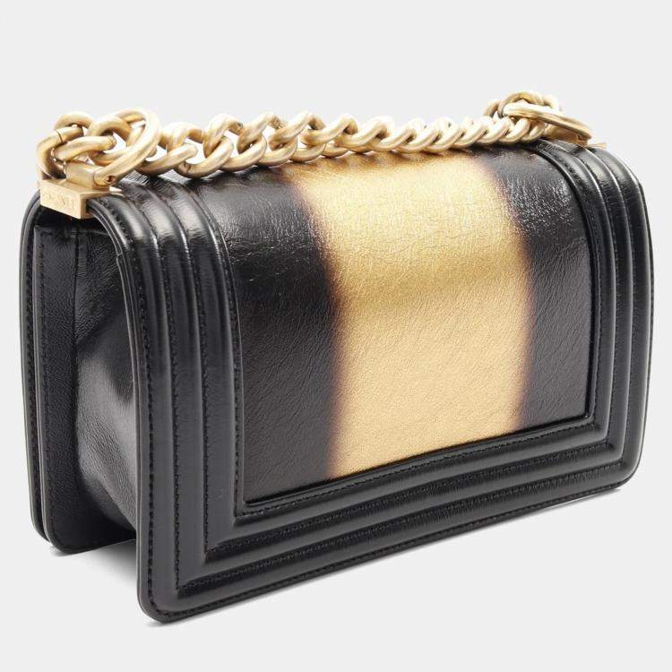 Pre Owned Chanel Boy Small Black/Gold Leather Shoulder Bag