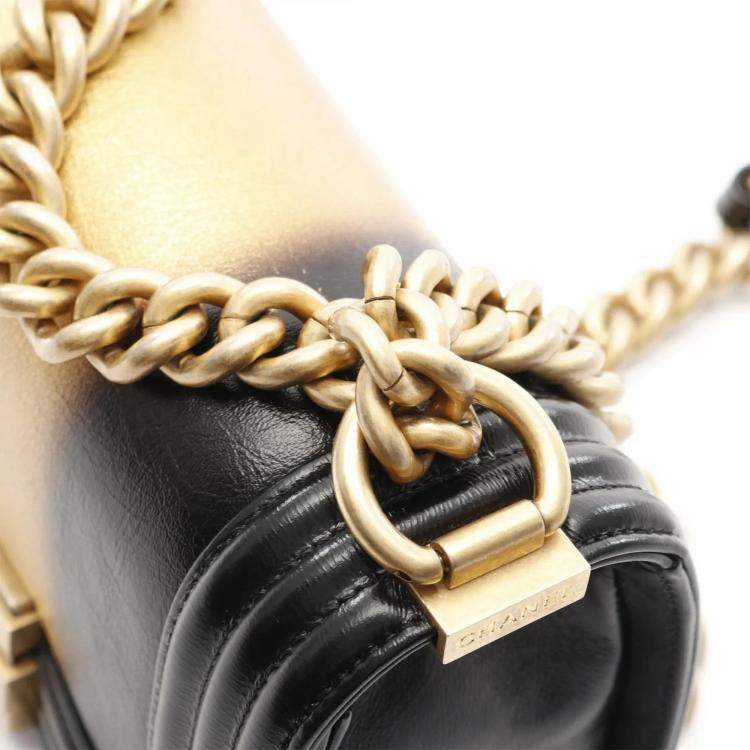 Pre Owned Chanel Boy Small Black/Gold Leather Shoulder Bag
