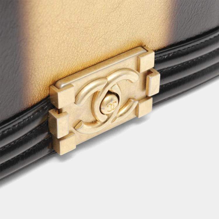 Pre Owned Chanel Boy Small Black/Gold Leather Shoulder Bag