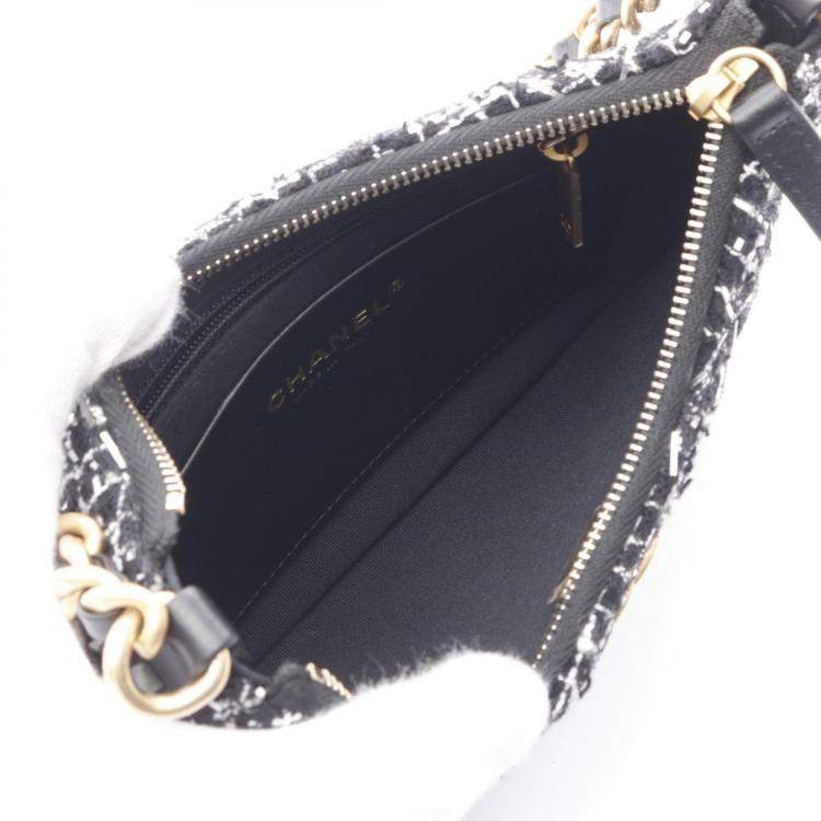 Pre Owned Chanel Trendy Chain Around Tweed Sequin Quilted Black White Hobo Bag
