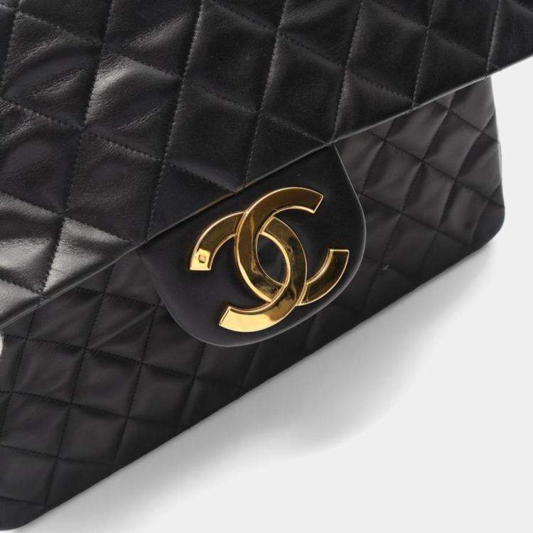 Pre Owned Chanel Jumbo Flap Vintage Black Lambskin Shoulder Bag