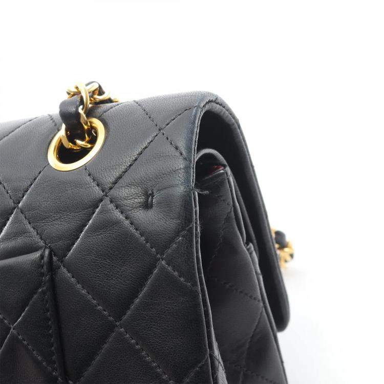 Pre Owned Chanel Classic Double Flap Black Quilted Lambskin Shoulder Bag