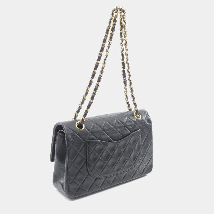 Pre Owned Chanel Classic Double Flap Black Quilted Lambskin Shoulder Bag