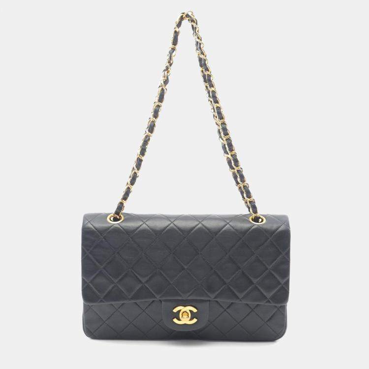 Pre Owned Chanel Classic Double Flap Black Quilted Lambskin Shoulder Bag