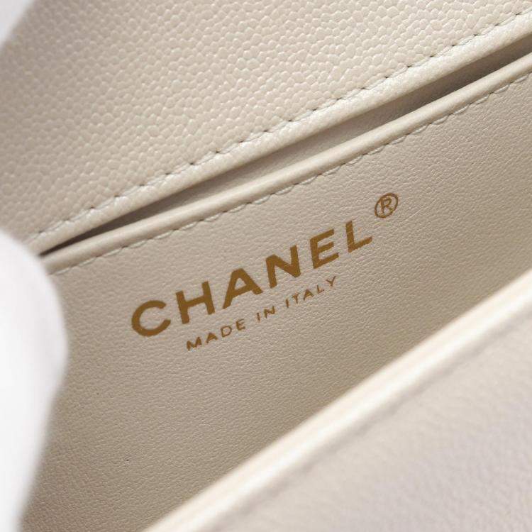Pre Owned Chanel Mini Messenger White Quilted Caviar LeatherBag