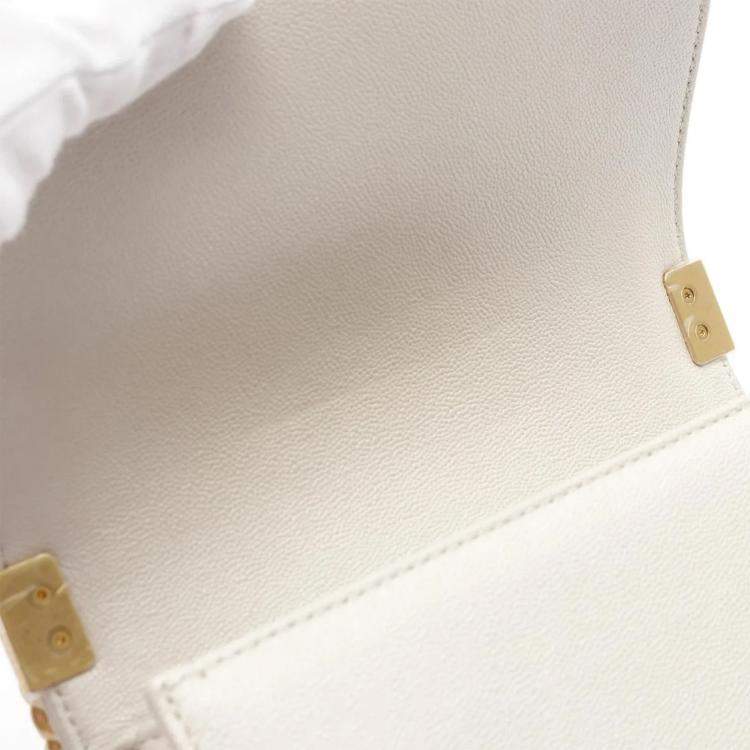 Pre Owned Chanel Mini Messenger White Quilted Caviar LeatherBag
