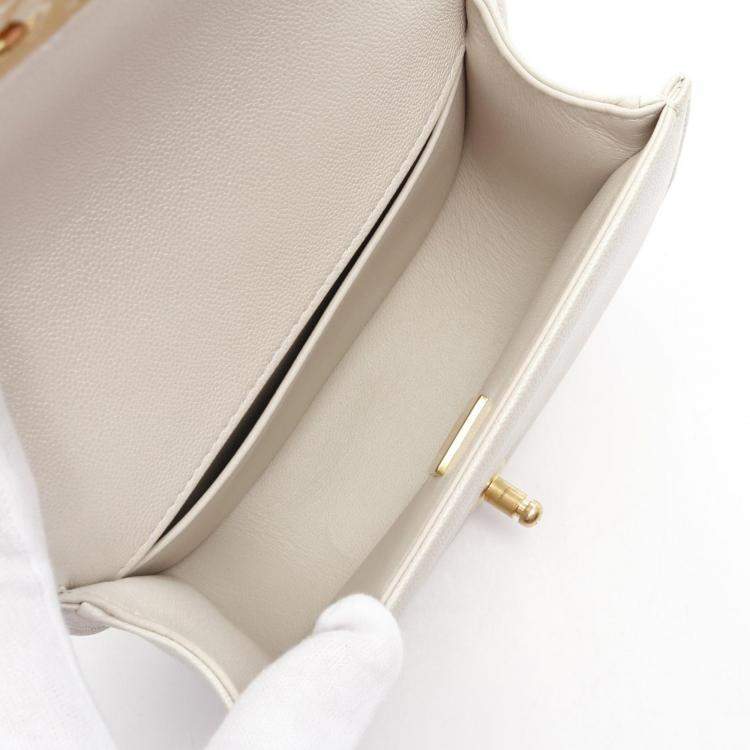 Pre Owned Chanel Mini Messenger White Quilted Caviar LeatherBag