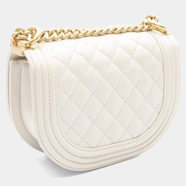 Pre Owned Chanel Mini Messenger White Quilted Caviar LeatherBag