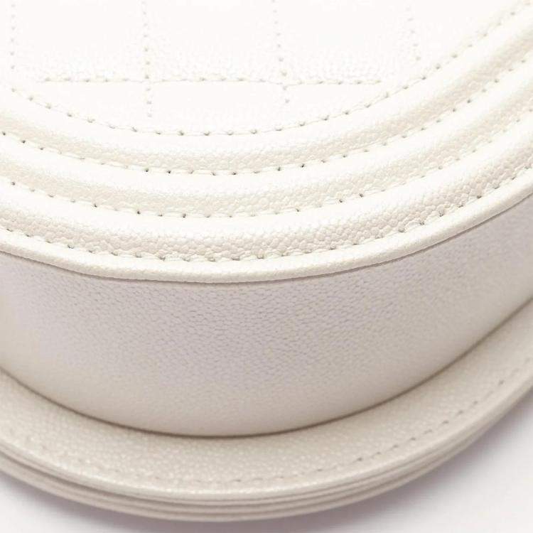 Pre Owned Chanel Mini Messenger White Quilted Caviar LeatherBag