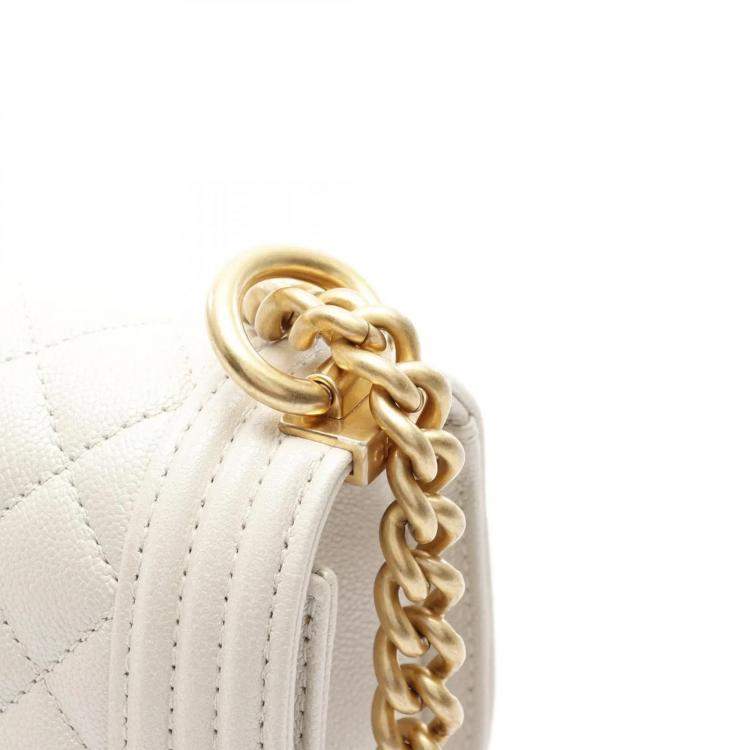 Pre Owned Chanel Mini Messenger White Quilted Caviar LeatherBag