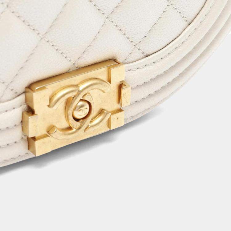 Pre Owned Chanel Mini Messenger White Quilted Caviar LeatherBag