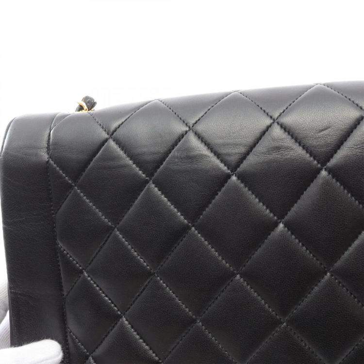 Pre Owned Chanel Diana Flap Black Lambskin Leather Shoulder Bag