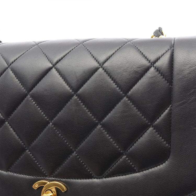 Pre Owned Chanel Diana Flap Black Lambskin Leather Shoulder Bag