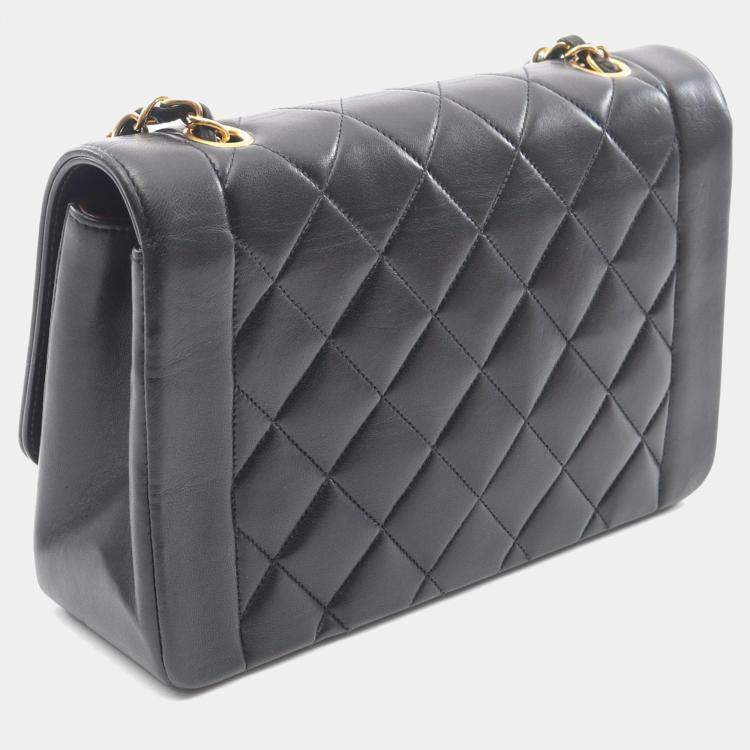 Pre Owned Chanel Diana Flap Black Lambskin Leather Shoulder Bag