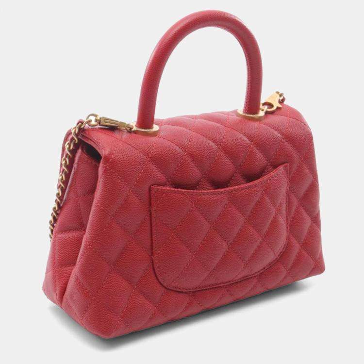 Pre Owned Chanel Coco Handle Red Calfskin Top Handle Bag