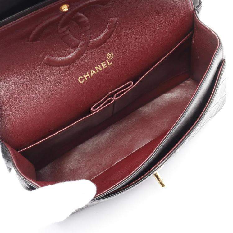 Pre Owned Chanel Classic Double Flap Black Quilted Lambskin Shoulder Bag