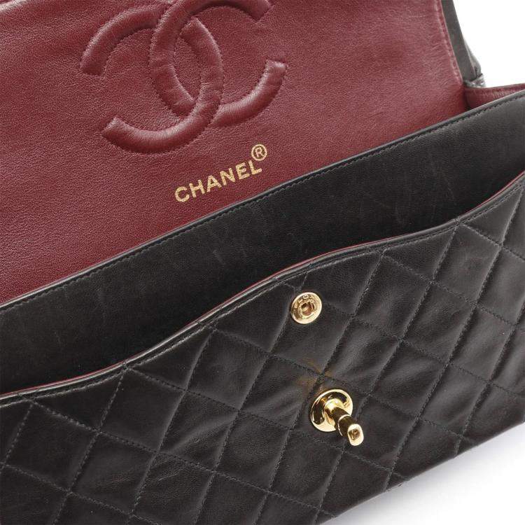 Pre Owned Chanel Classic Double Flap Black Quilted Lambskin Shoulder Bag