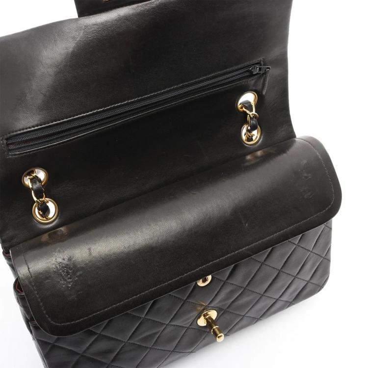 Pre Owned Chanel Classic Double Flap Black Quilted Lambskin Shoulder Bag
