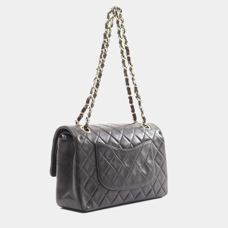Pre Owned Chanel Classic Double Flap Black Quilted Lambskin Shoulder Bag