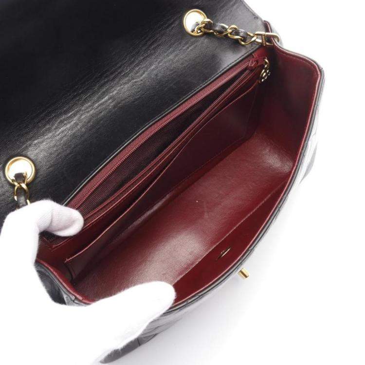 Pre Owned Chanel Diana Flap Black Lambskin Leather Shoulder Bag