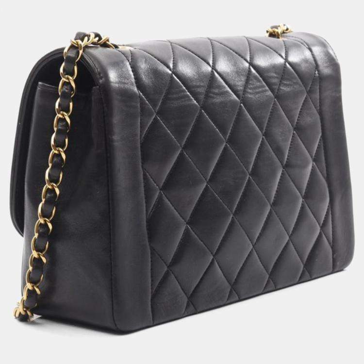 Pre Owned Chanel Diana Flap Black Lambskin Leather Shoulder Bag