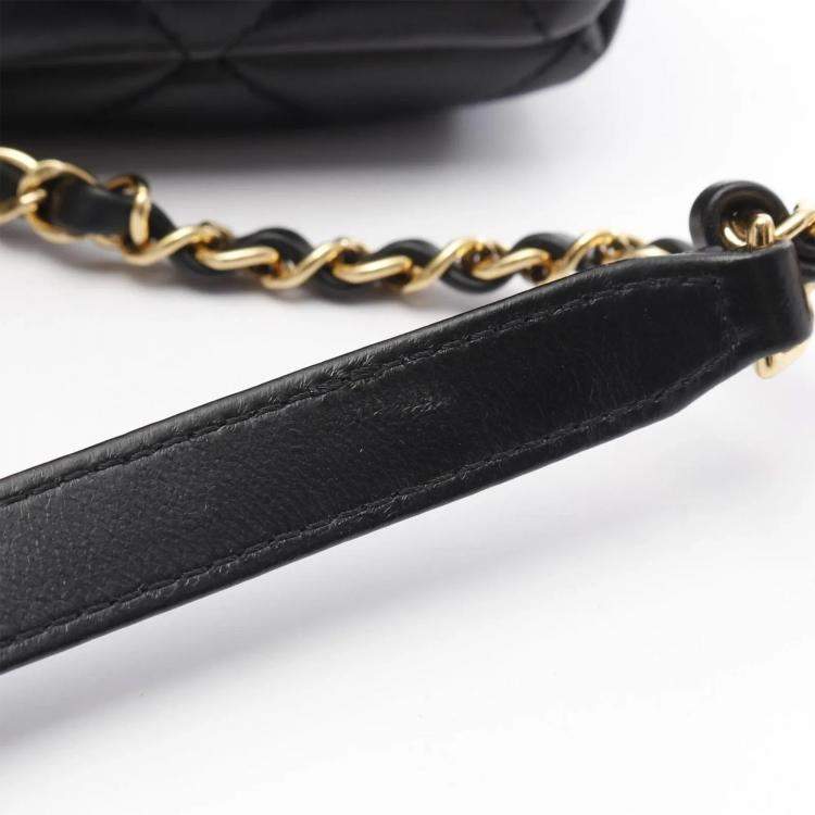 Pre Owned Chanel Color Match Flap Small Black Lambskin Quilted Bag