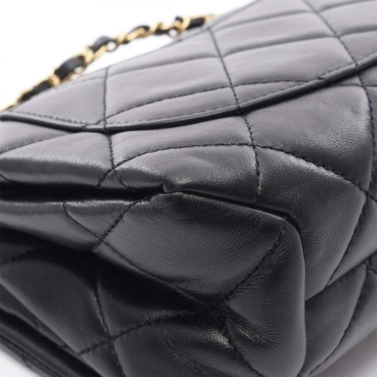 Pre Owned Chanel Color Match Flap Small Black Lambskin Quilted Bag