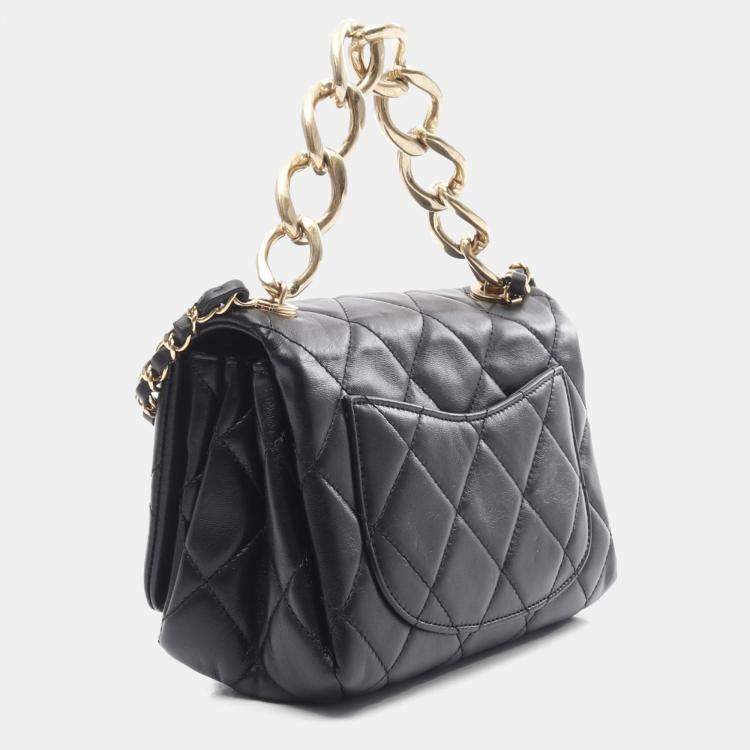 Pre Owned Chanel Color Match Flap Small Black Lambskin Quilted Bag