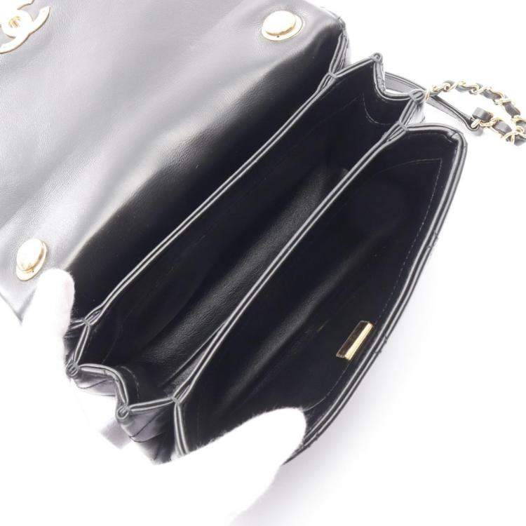 Pre Owned Chanel Color Match Flap Small Black Lambskin Quilted Bag