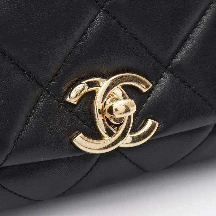 Pre Owned Chanel Color Match Flap Small Black Lambskin Quilted Bag