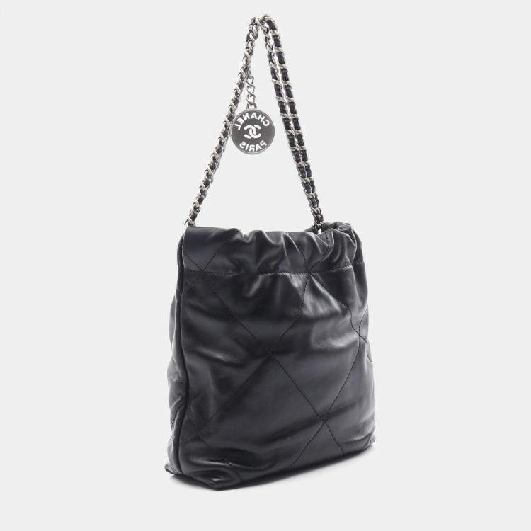 Pre Owned Chanel 22 Mini Black Leather Shoulder Bag 
