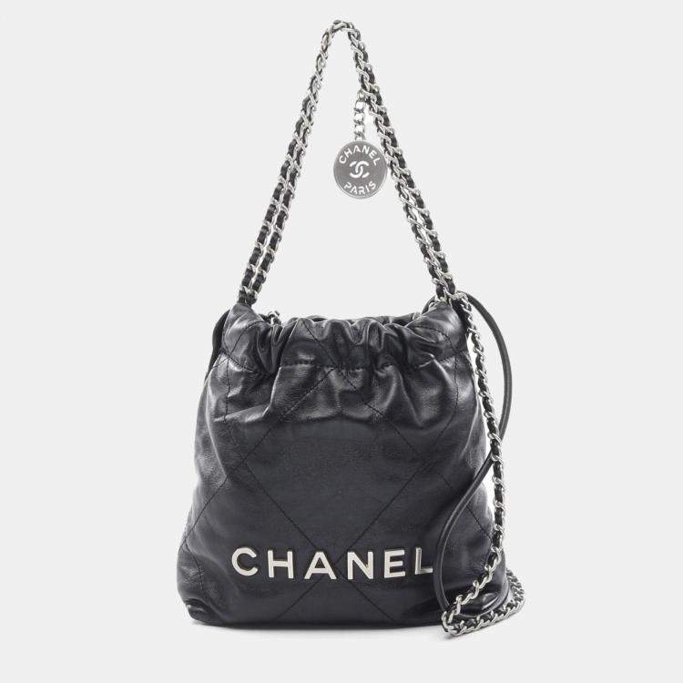 Pre Owned Chanel 22 Mini Black Leather Shoulder Bag 