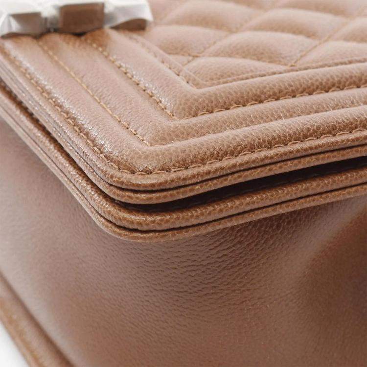 Pre Owned Chanel Boy Small Brown Leather Shoulder Bag