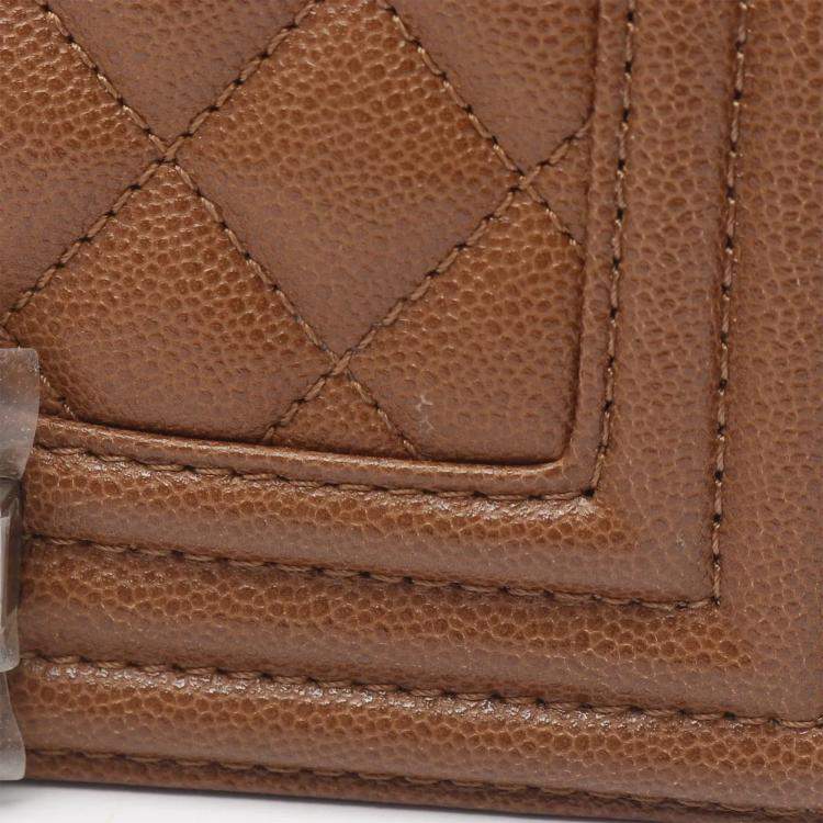 Pre Owned Chanel Boy Small Brown Leather Shoulder Bag