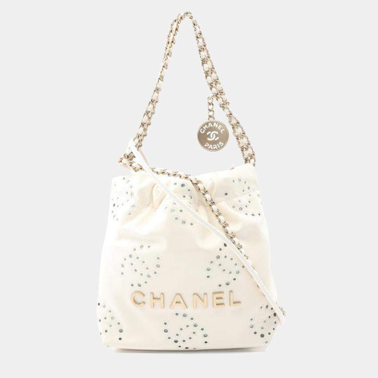 Pre Owned Chanel 22 Mini White Leather Crossbody Bag
