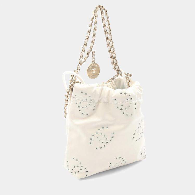 Pre Owned Chanel 22 Mini White Leather Crossbody Bag