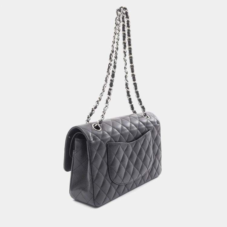 Pre Owned Chanel Classic Double Flap Black Leather Shoulder Bag
