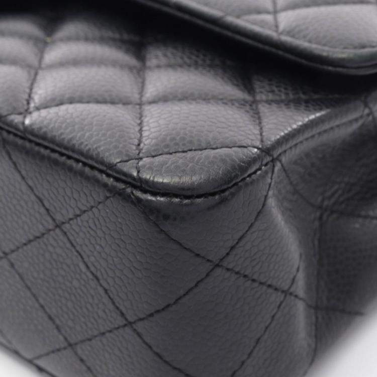 Pre Owned Chanel Classic Double Flap Black Leather Shoulder Bag