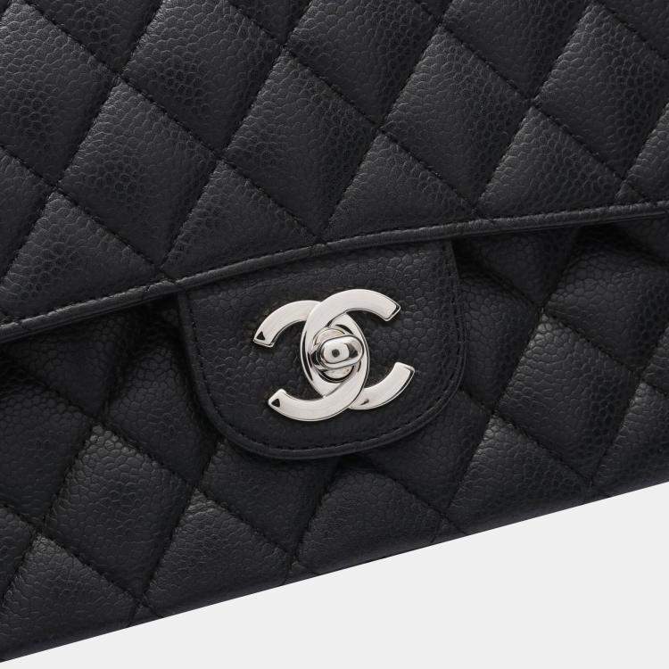 Pre Owned Chanel Classic Double Flap Black Leather Shoulder Bag