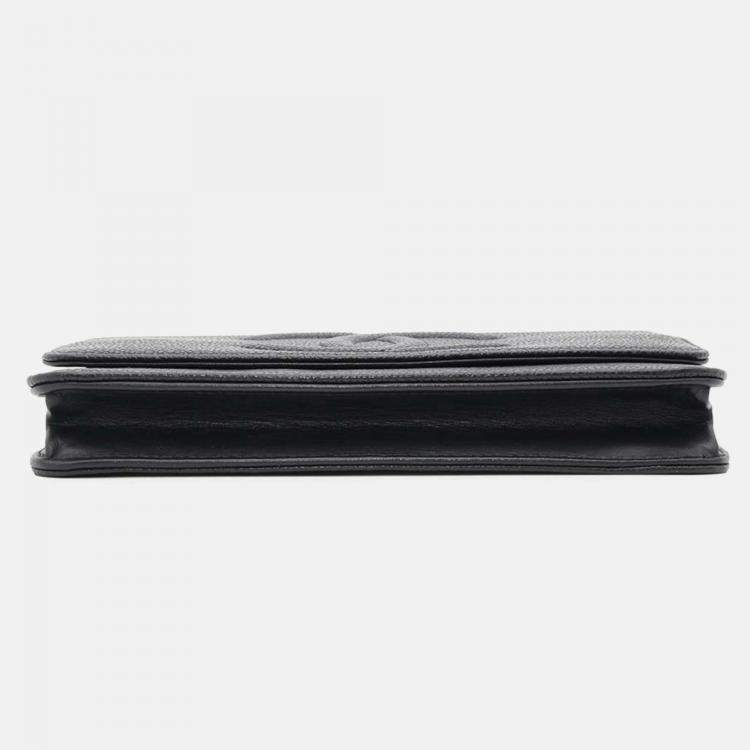Pre Owned Chanel CC Black Leather Wallet on Chain