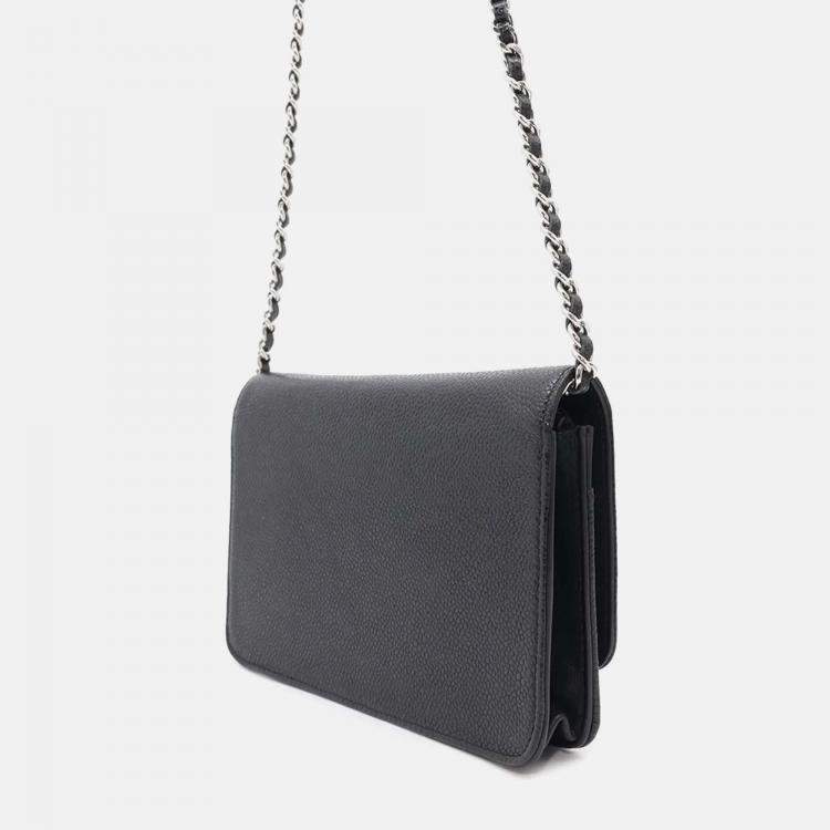 Pre Owned Chanel CC Black Leather Wallet on Chain
