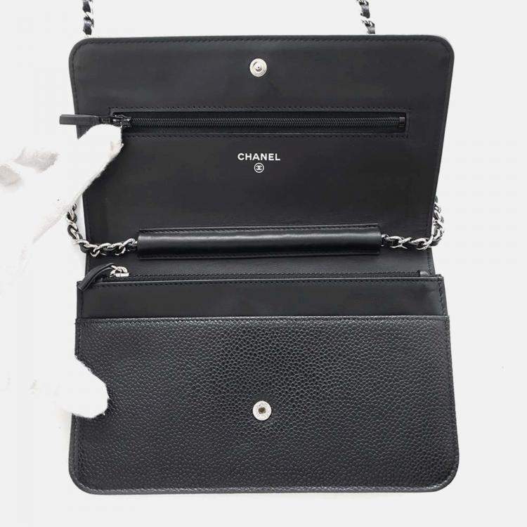Pre Owned Chanel CC Black Leather Wallet on Chain