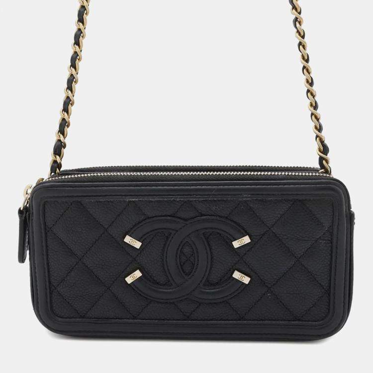 Pre Owned Chanel CC Filigree Black Caviar Skin Wallet On Chain 